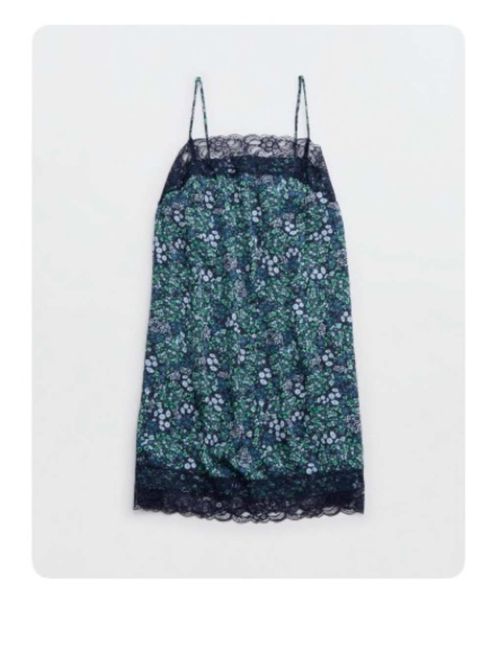 Floral Lace Trim Slip Dress - Navy & Green